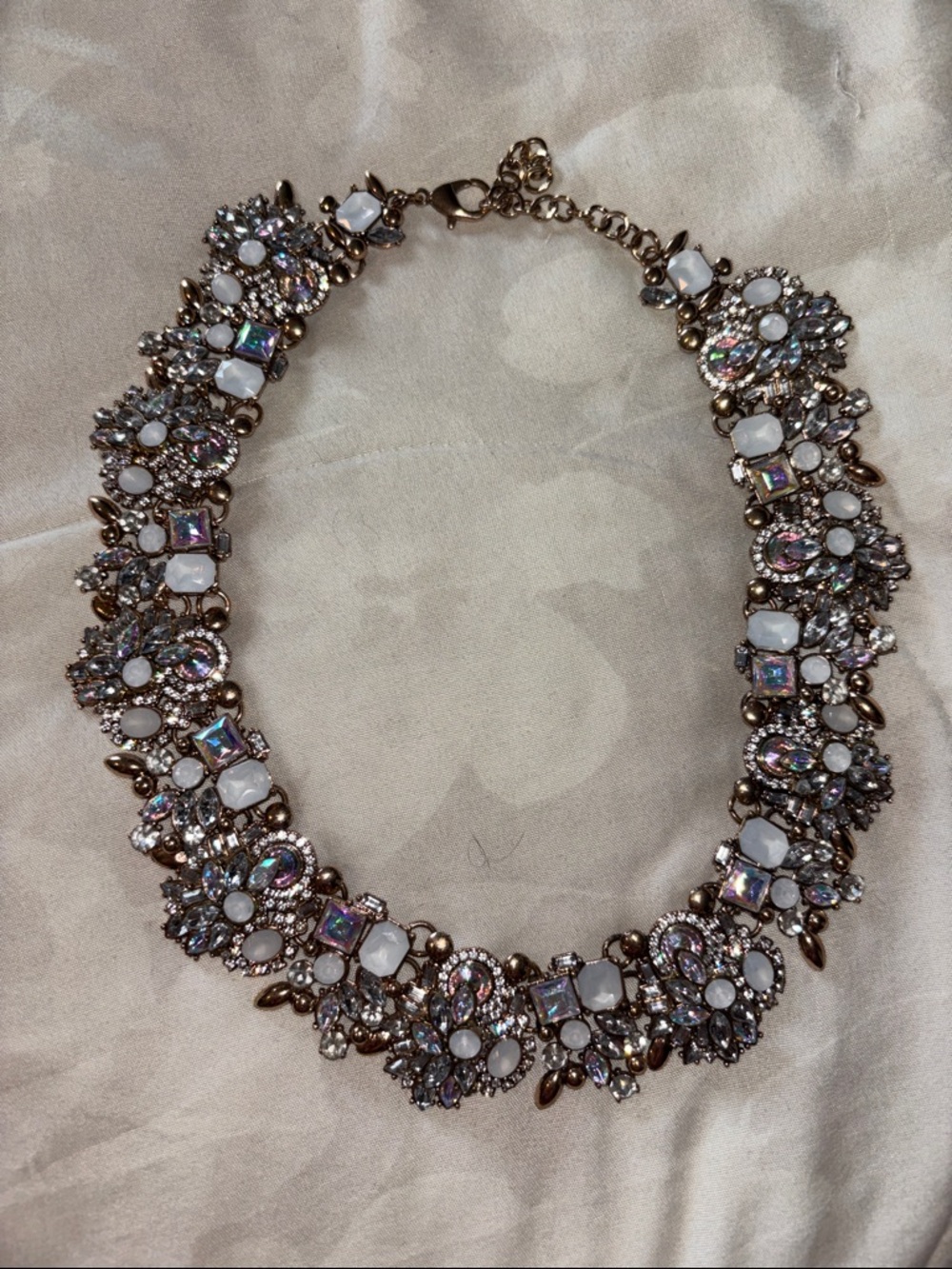 Rose Gold Crystal Cluster Necklace with White and Iridescent Accents